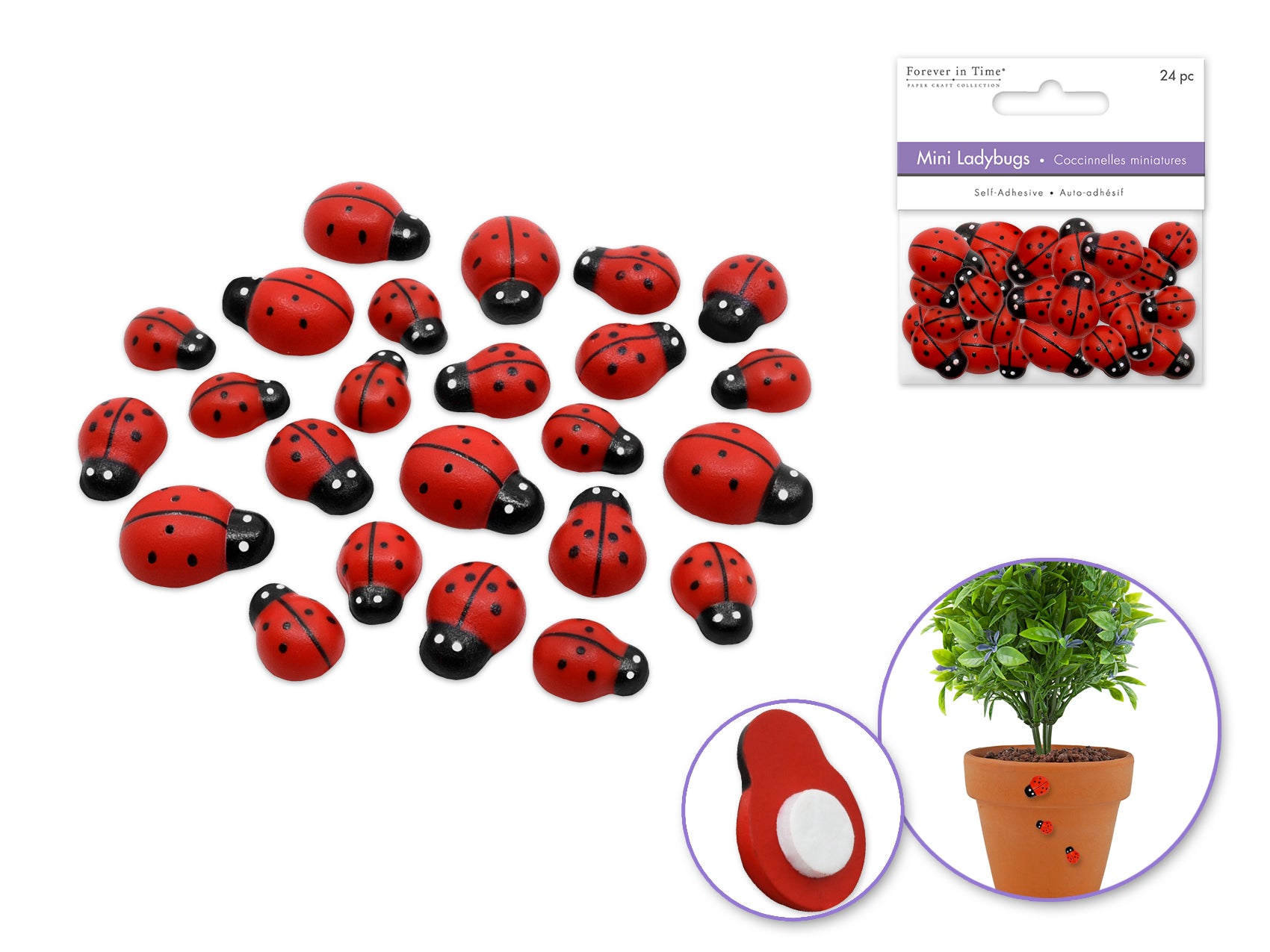 Mini Peel-and-Stick Plastic Ladybugs, 24 Count