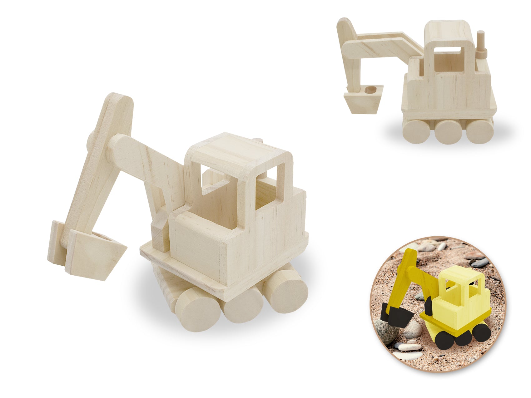 Wooden Excavator Toy with Moving Wheels