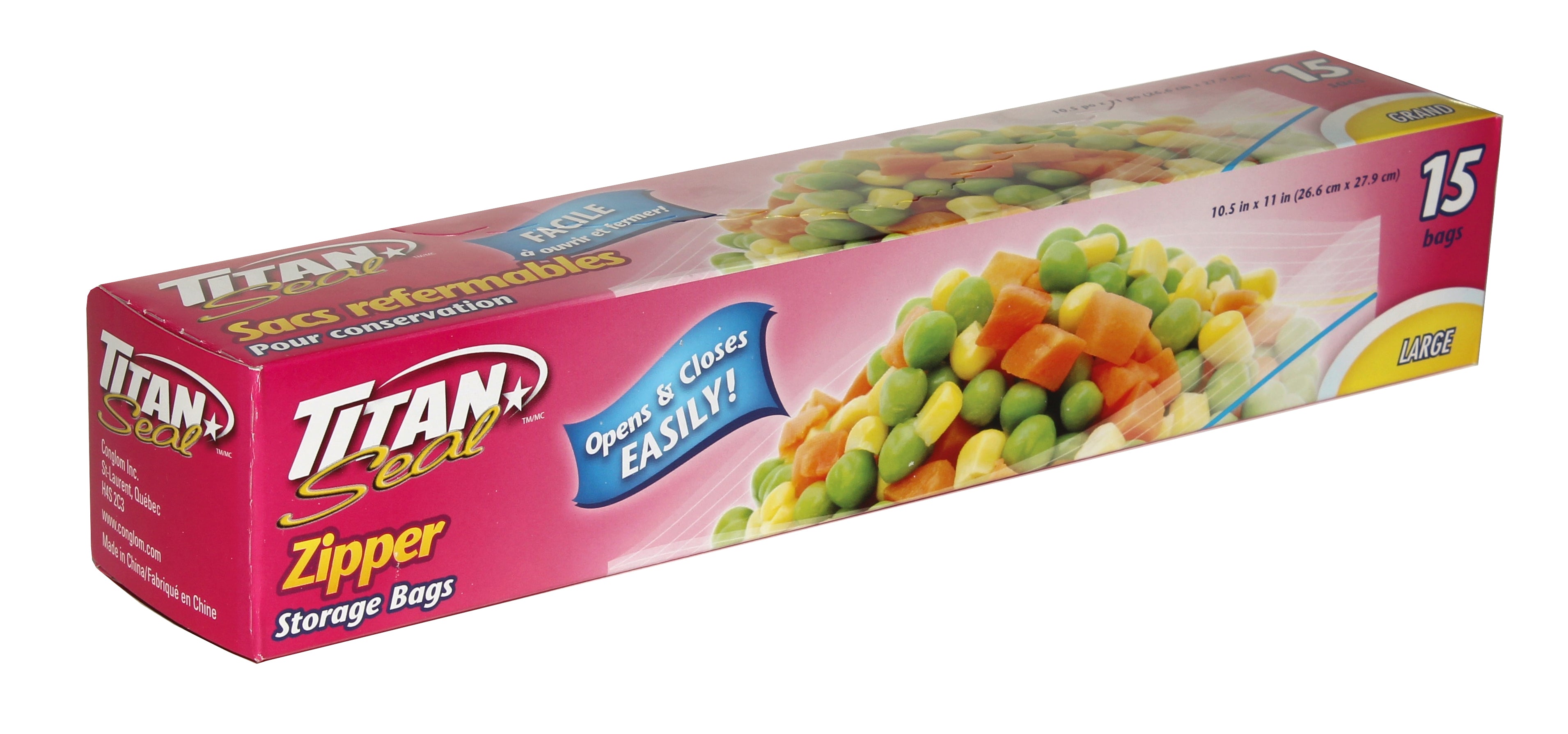 Titan Large Zipper Storage Bags 15/Pack