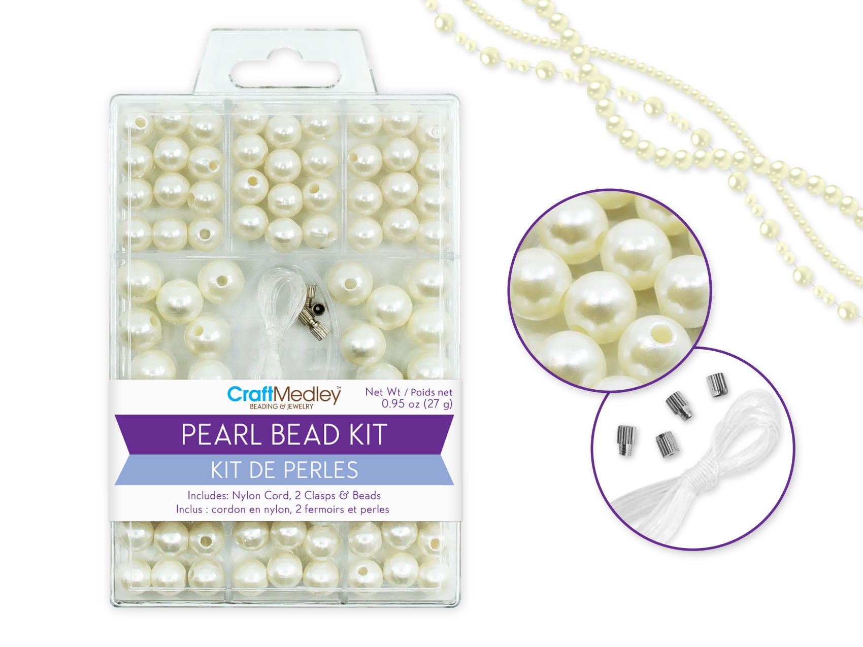 Ivory Pearl Beads Kit with Cord and Clasps