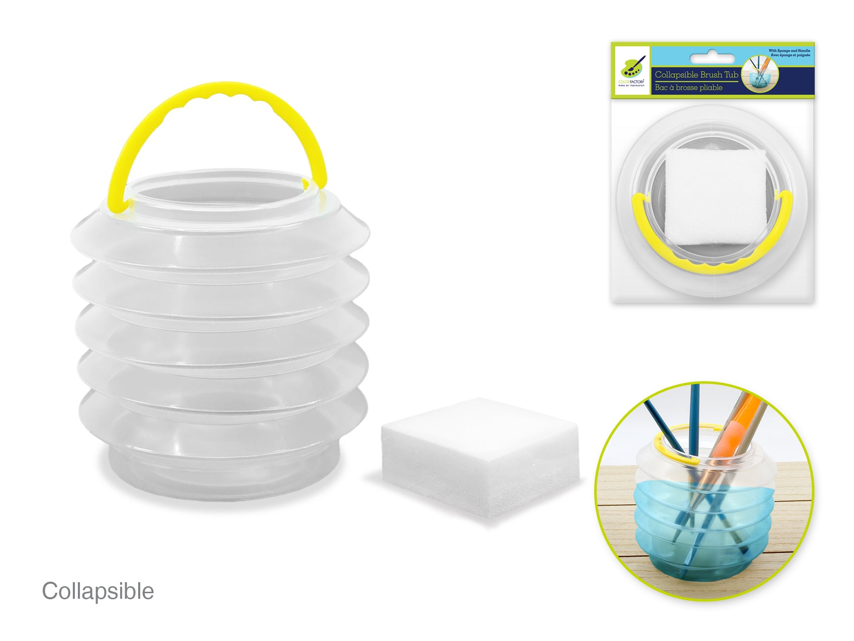 Portable Collapsible Brush Tub with Sponge and Handle