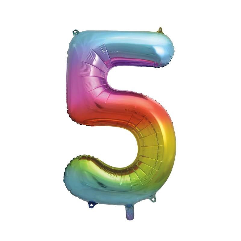 Rainbow Number 5 Foil Balloon 34"