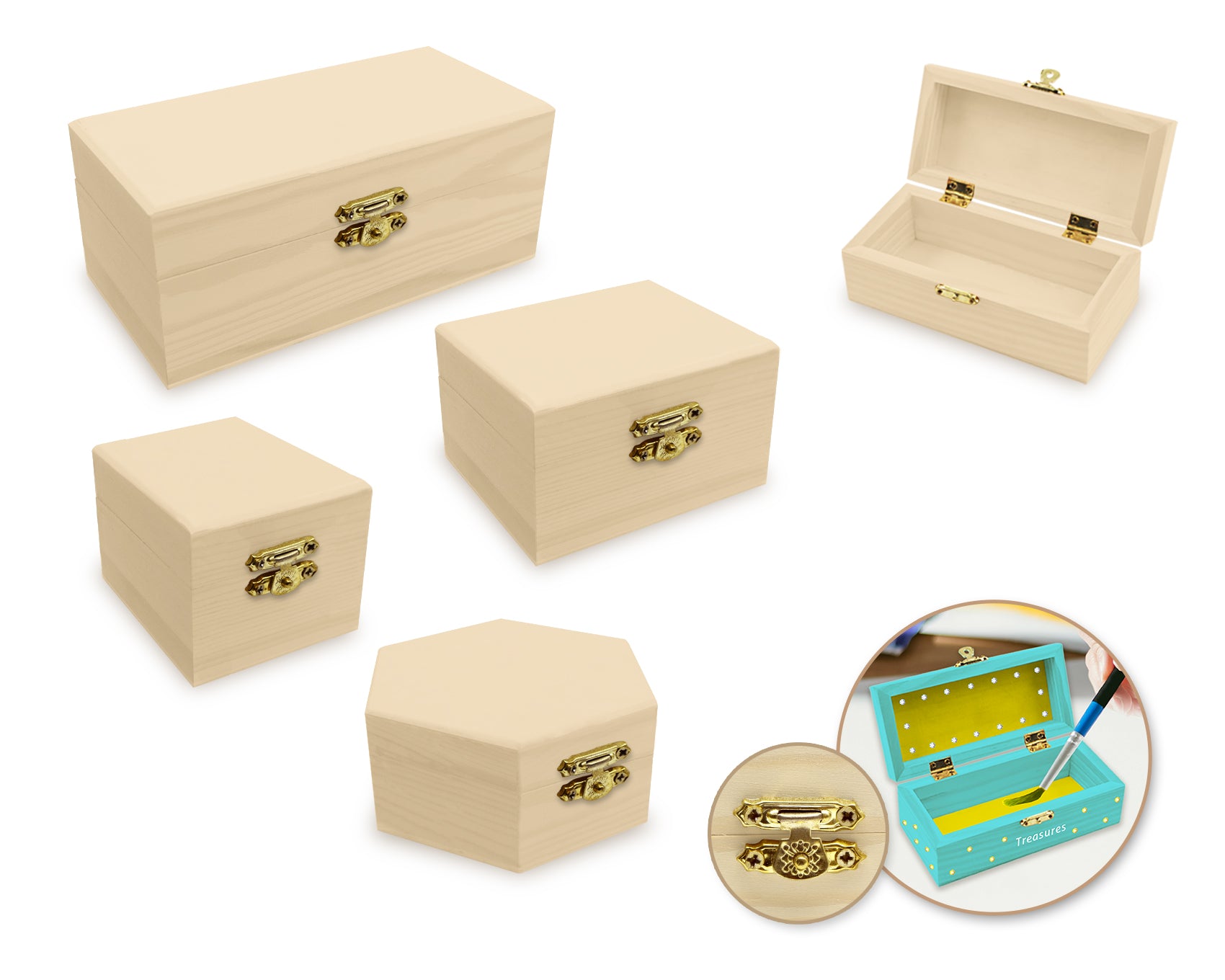 Wood Craft Box with Clasp 3.5"-6"