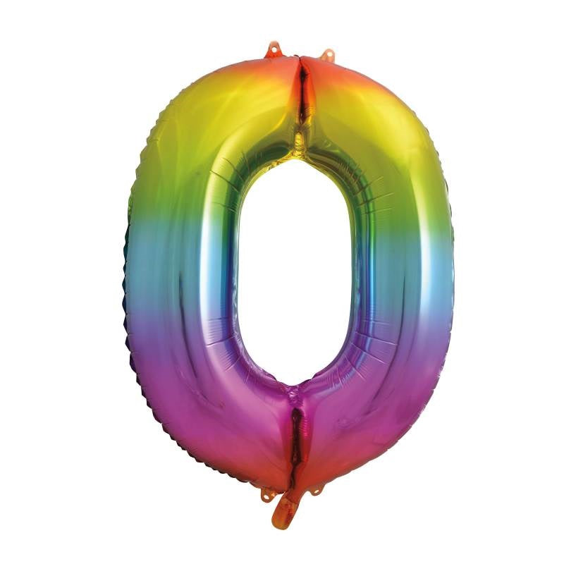 Rainbow Number 0 Foil Balloon 34"