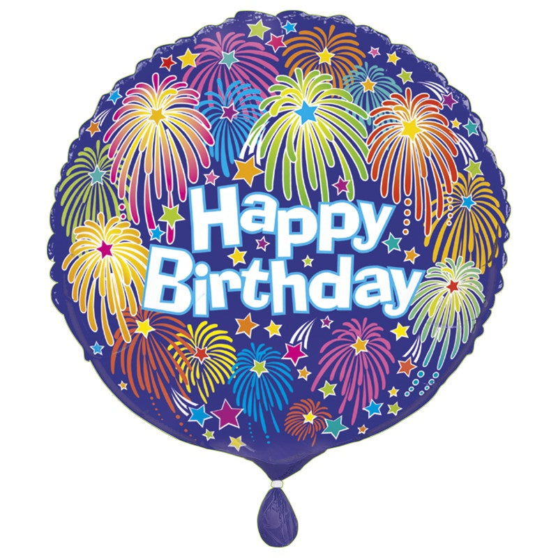 Birthday Fireworks Round Foil Balloon 18"