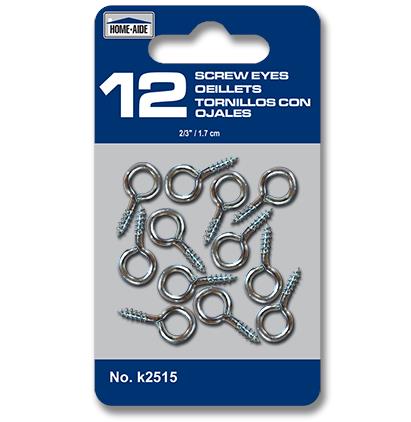 12 Metal Screw Eyes, 1.7 cm