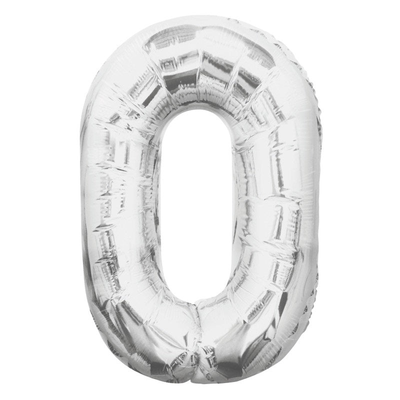 Silver Number 0 Foil Balloon 34"