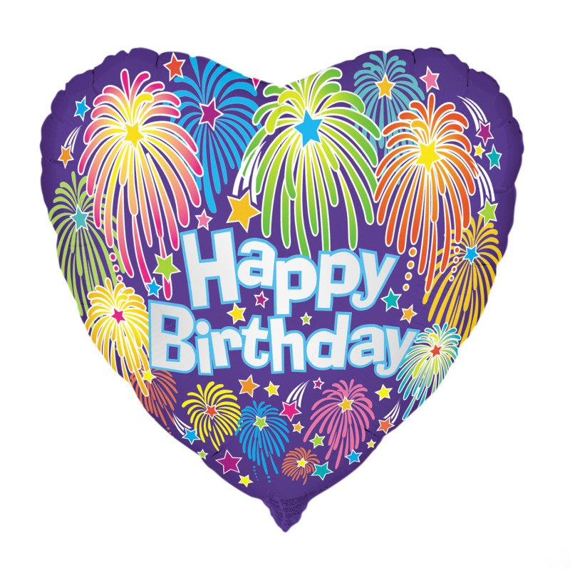 Heart Birthday Fireworks Foil Balloon 18"