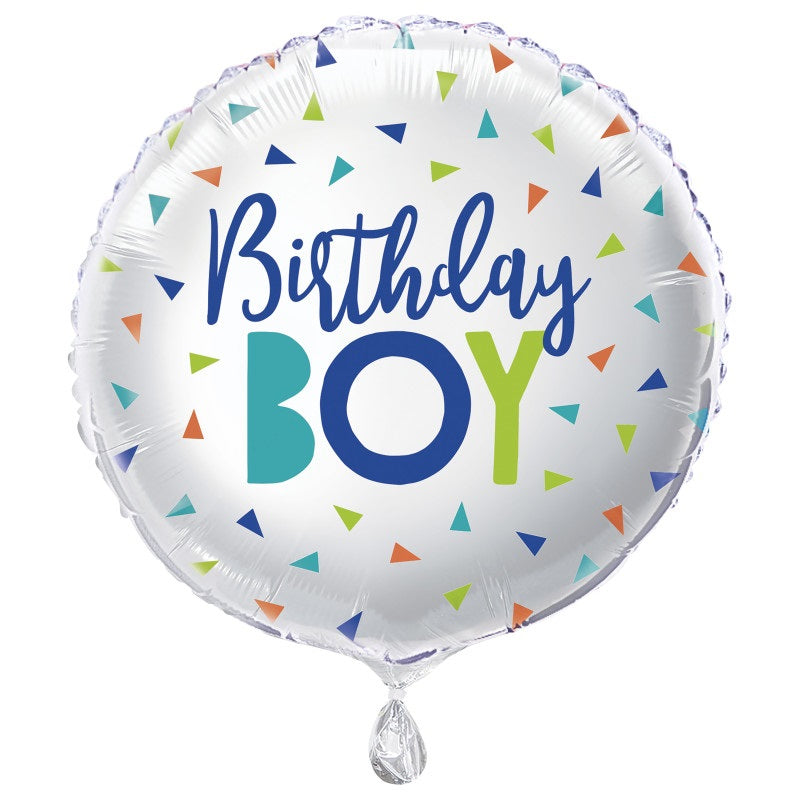 Confetti Birthday Boy Round Foil Balloon 18"