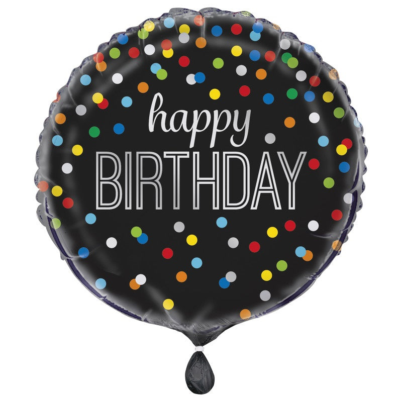 Black Rainbow Dot Happy Birthday Foil Balloon 18"