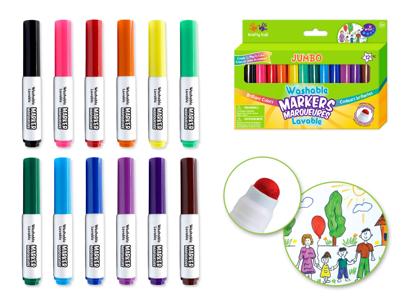 Krafty Kids: Lil' Artist Jumbo Tip Washable Markers 12pk Crush-Proof Tip