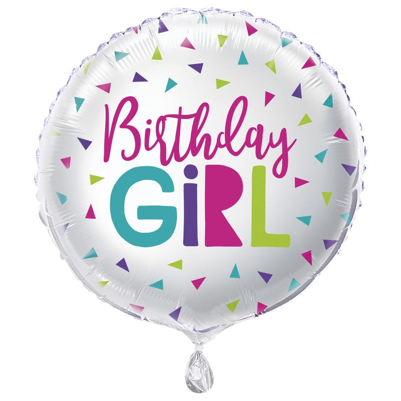 Confetti Birthday Girl Round Foil Balloon 18"
