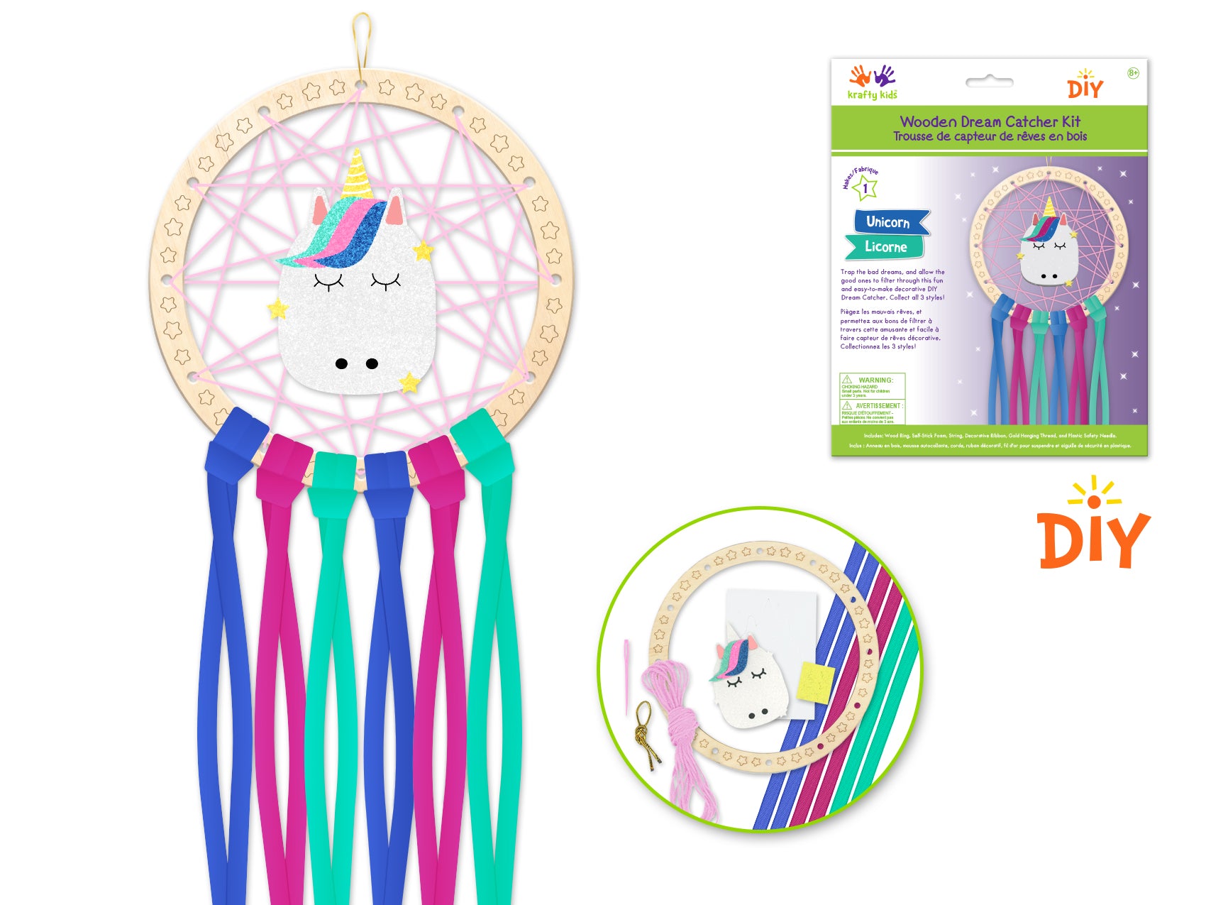 Krafty Kids Kit: DIY Wooden Dream Catcher Kit W/Ribbon Tails