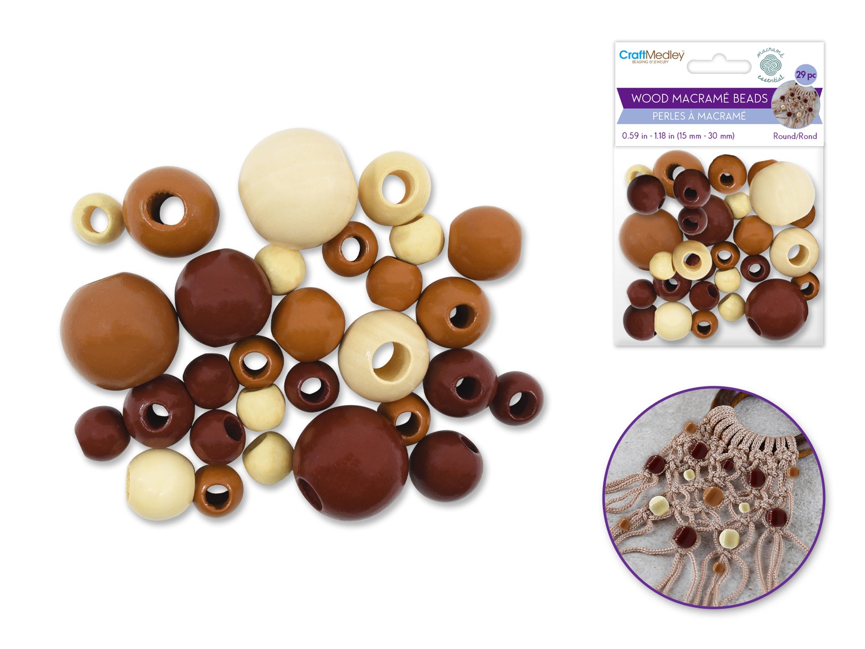 Craftwood: Macrame Beads Assorted Size + Color  Large-Hole Natural