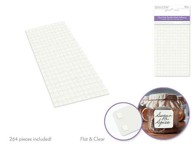 High-Tack Flat Acid-Free Clear Glue Pads: 1/4" Square, 264pc