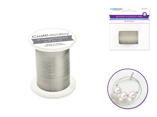 28g Metallic Silver Beading/Jewelry Wire, 10m Spool