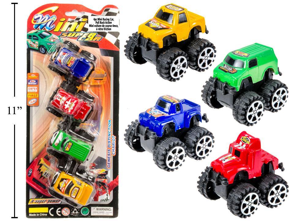 4-Piece Mini Racing Car Set with Pull Back Action