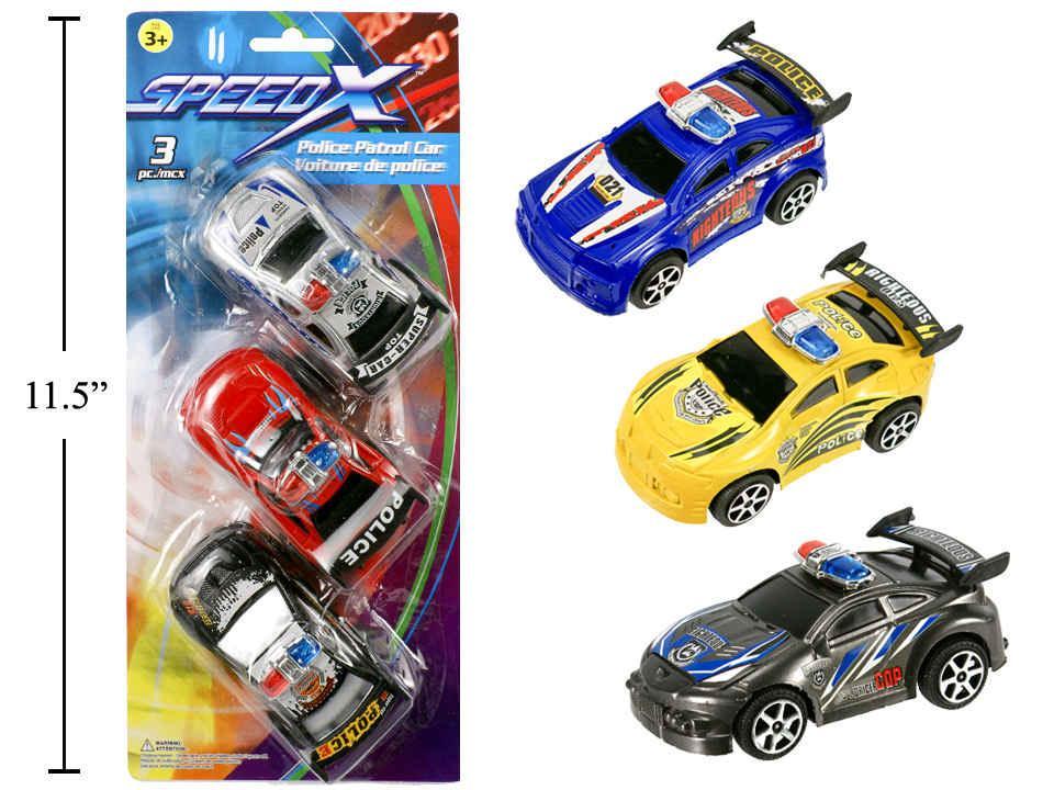 SpeedX 3-Piece 3.5" Police Patrol Car Pull Back Set