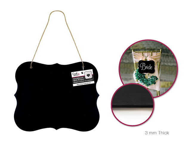 Craft Decor 9-Inch Chalkboard Wall Plaque with Jute Cord Hanger and Bracket Border