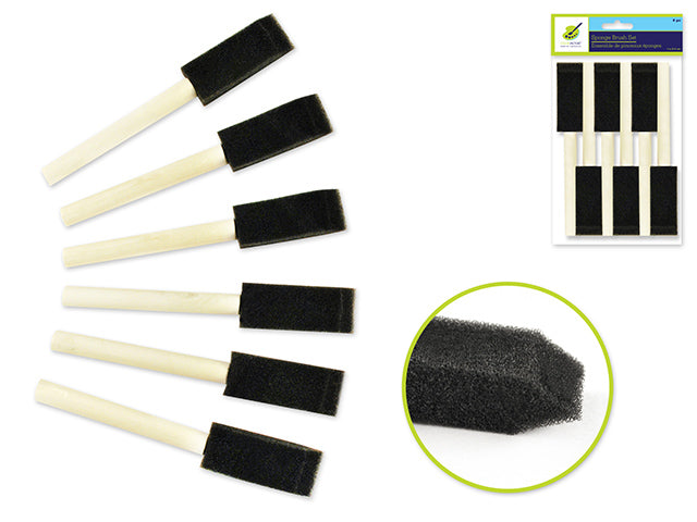 Color Factory Sponge Brush 6-Pack, 1" with Wood Handle