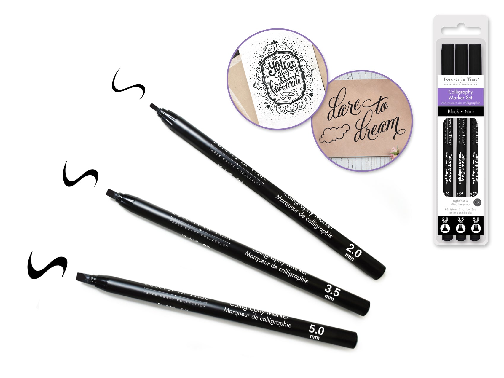 Calligraphy Marker Set 3pc 2.0/3.5/5.0mm in Black - Paper Craft Essential