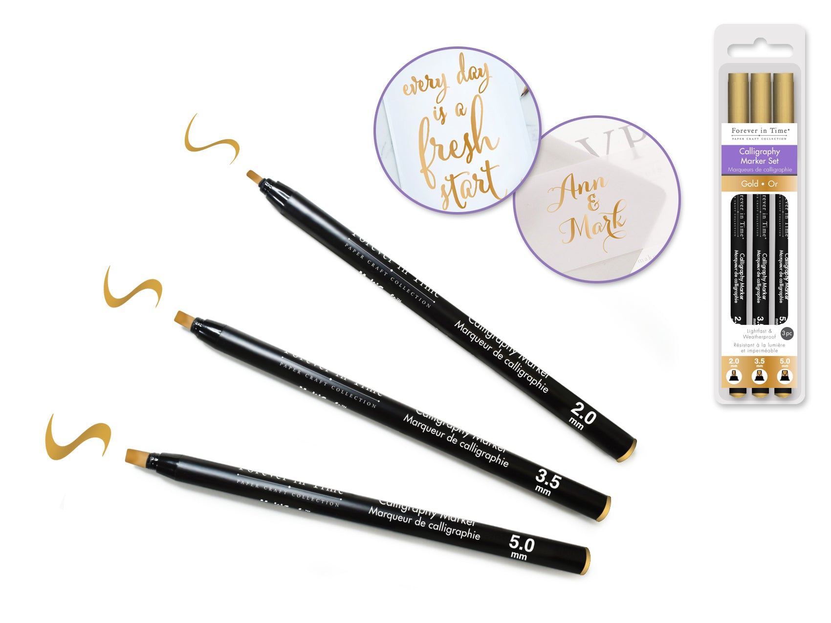 Calligraphy Marker Set 3pc 2.0/3.5/5.0mm in Gold - Paper Craft Essential