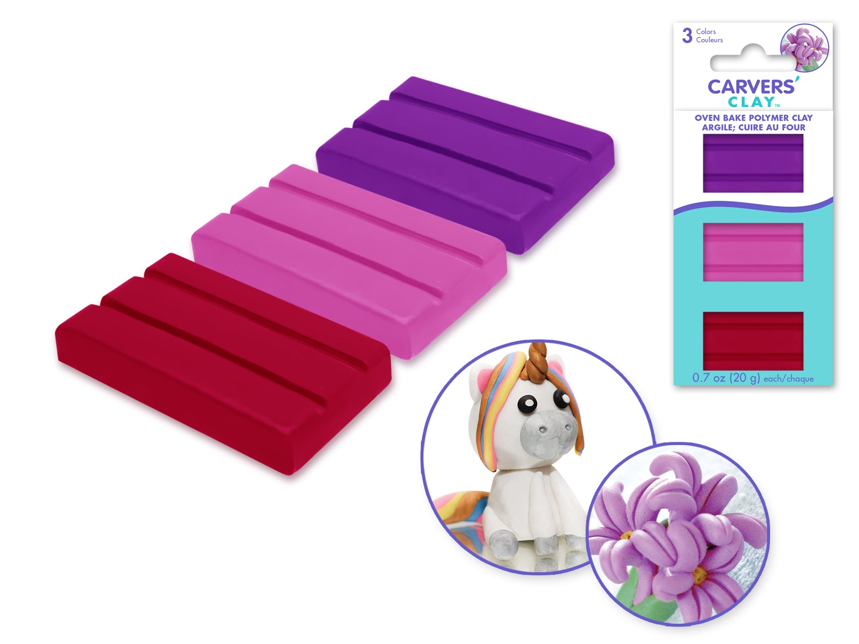 Carvers' Clay: 60g Assorted Polymer Oven-Bake in 3 Colors, 20g Each, Option A) Blush