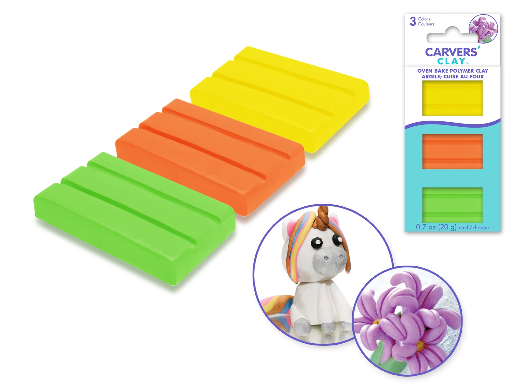 Carvers' Clay: 60g Assorted Polymer Oven-Bake in 3 Colors, 20g Each, Tropicana Edition