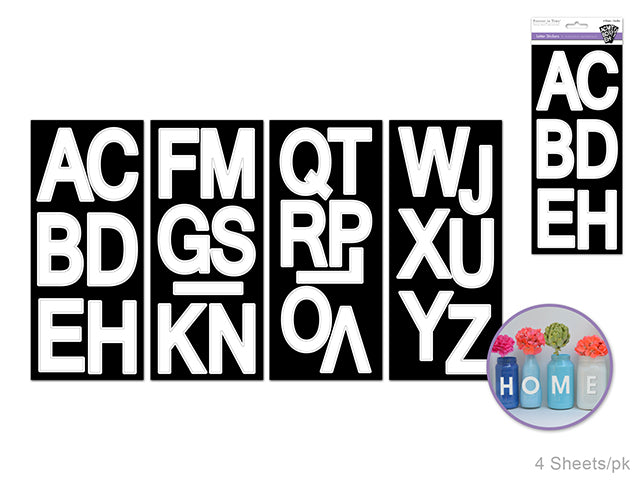 3" Biggie Fonts Paper Craft Sticker: 4 Sheets of Large Caps in White