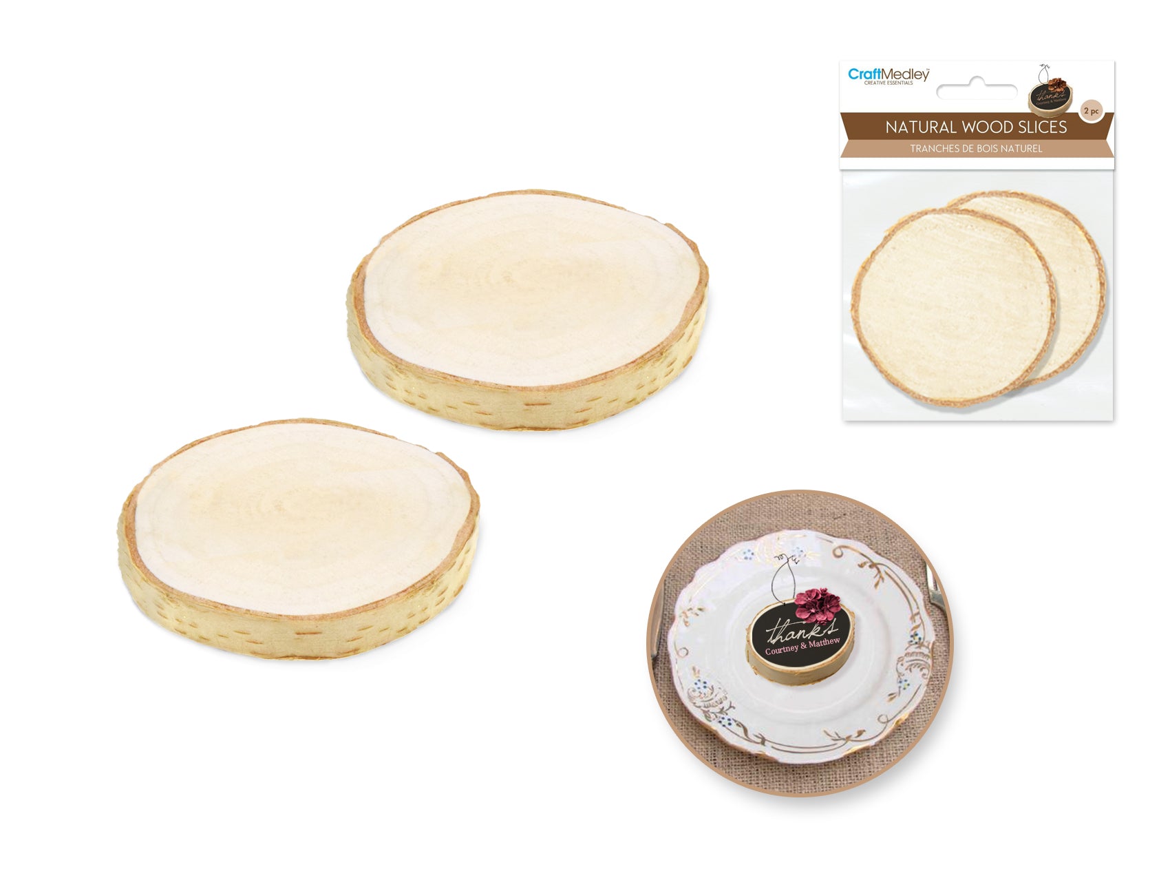 Craftwood's 6cm-7cm Natural Birch Slices, 2pc with 1.1cm Thickness