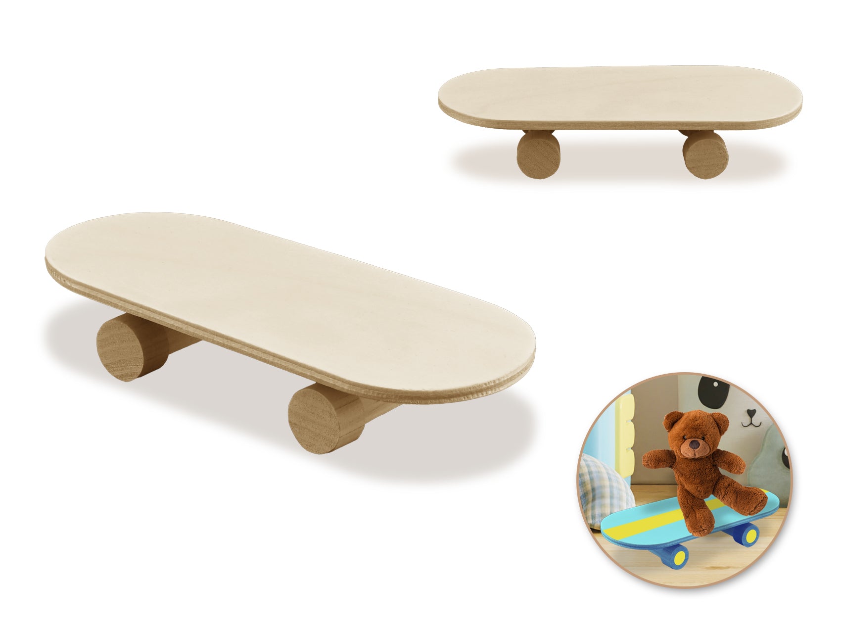 Wooden Craft Skateboard with Functional Wheels, Dimensions 6"x2.5"x1"