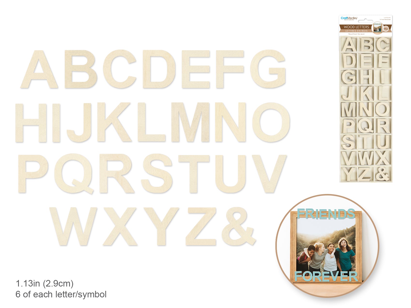 1.13" Mini Wood Letters, Set of 162 in Wood Storage Box