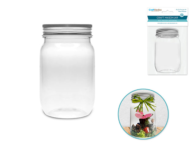 Craft Storage: DIY Plastic Mason Jar with Aluminum Top, 5.5x10.5cm, 248ml Capacity