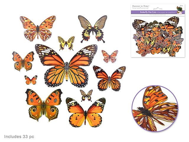 Butterfly Die Cuts with Foil Accents in Orange - Pack of 33, Paper Craft Embellishments