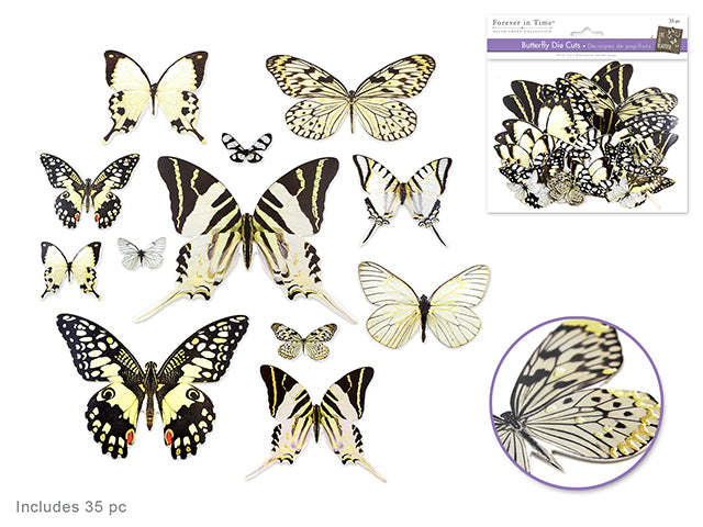 White Butterfly Die Cuts with Foil Accents, Pack of 33, Paper Craft Embellishments