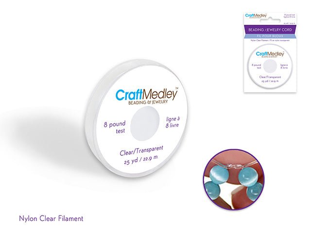 8lb Clear Nylon Filament Beading/Jewelry Cord, 25 Yards