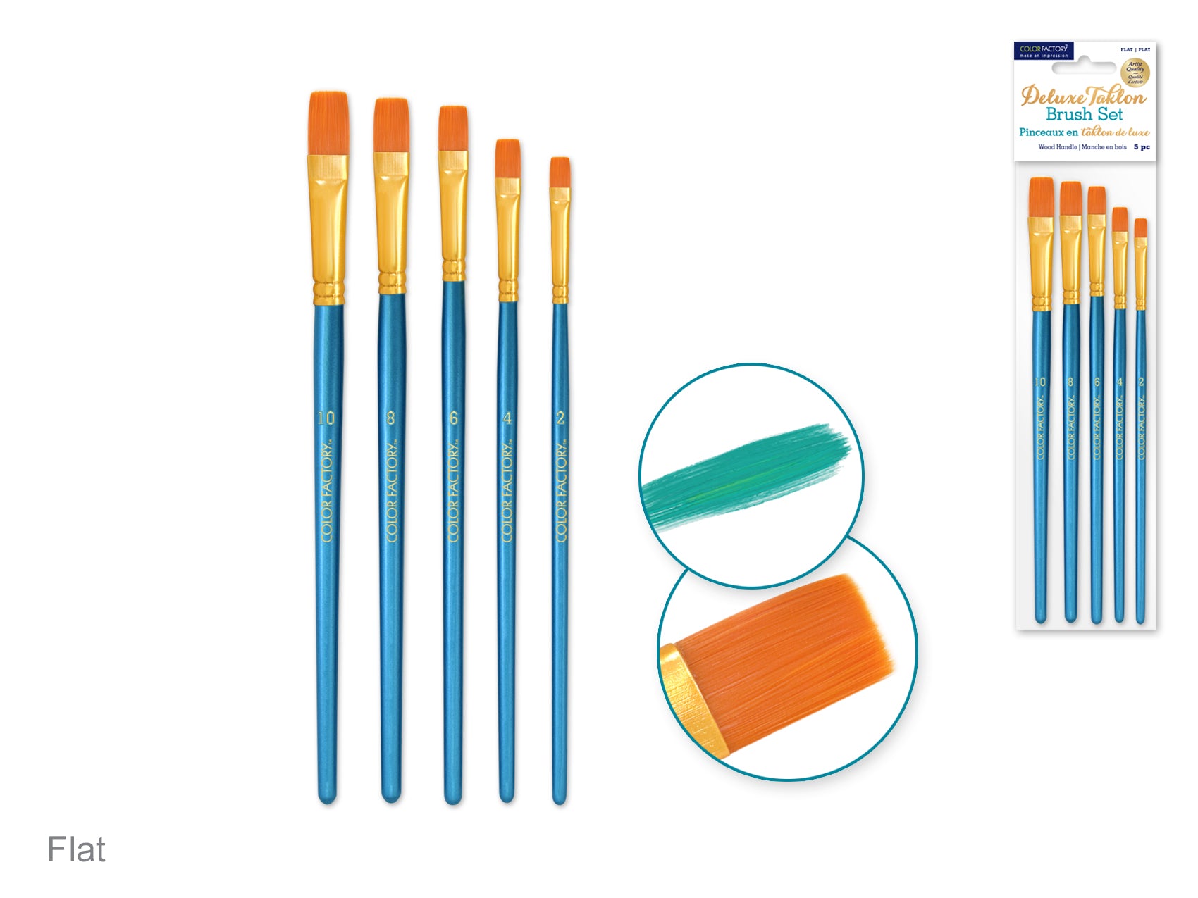 Deluxe Taklon Artist Brush Set with Wood Handle, Flat, Set of 5