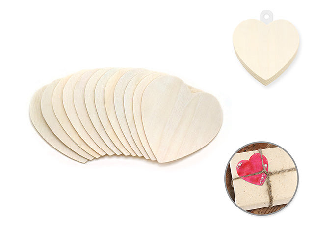 Wood Craft 8cm Heart-Shaped Wood Pieces, Set of 12