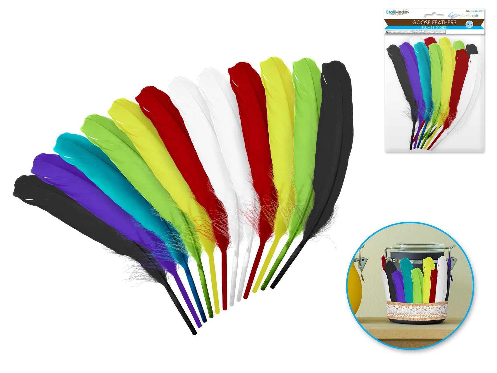 8" Multi Mix Goose Feathers Craft Pack of 12