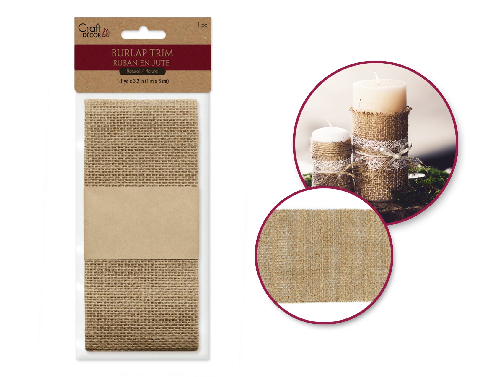 Craft Decor Ribbons: Natural Burlap Trim Measuring 8cmx1m