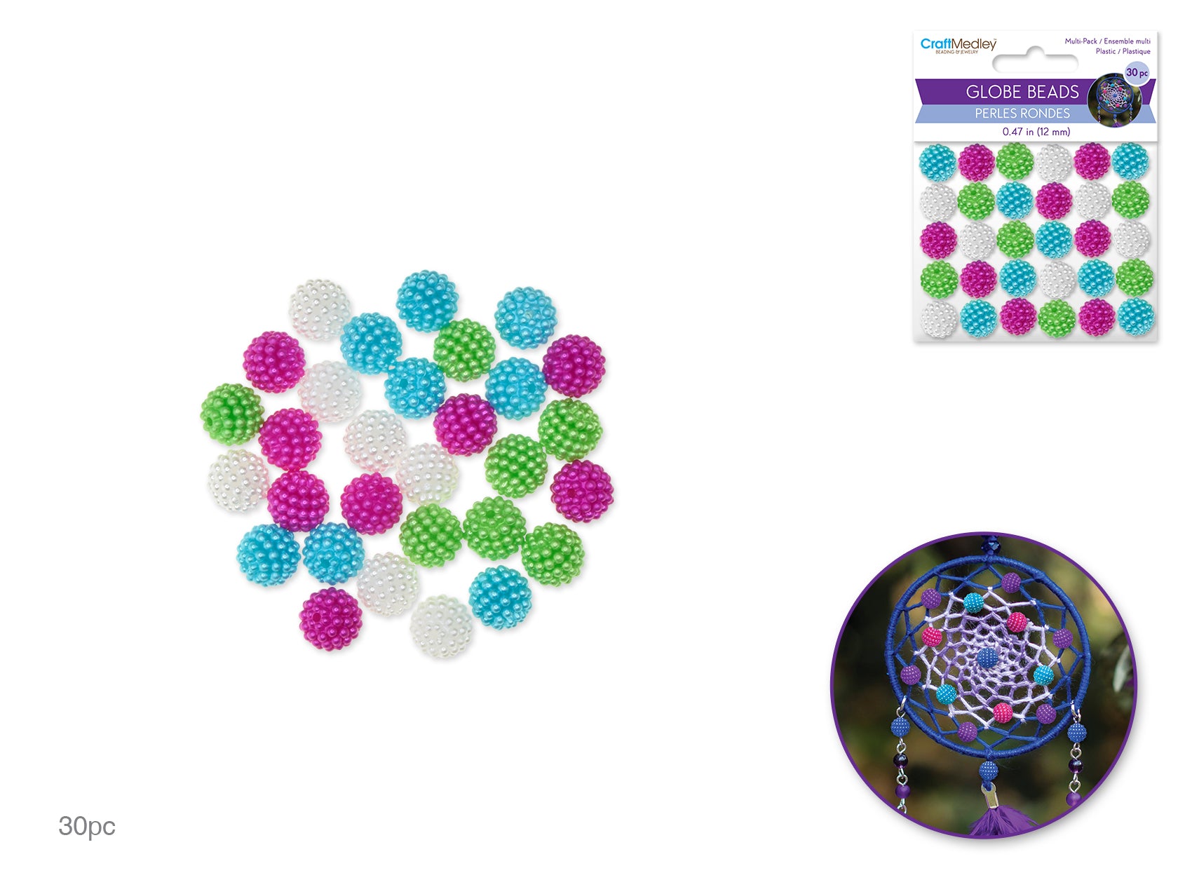 30-Piece Bloom 12mm Globe Micro-Bead Plastic Beads Multi-Packs