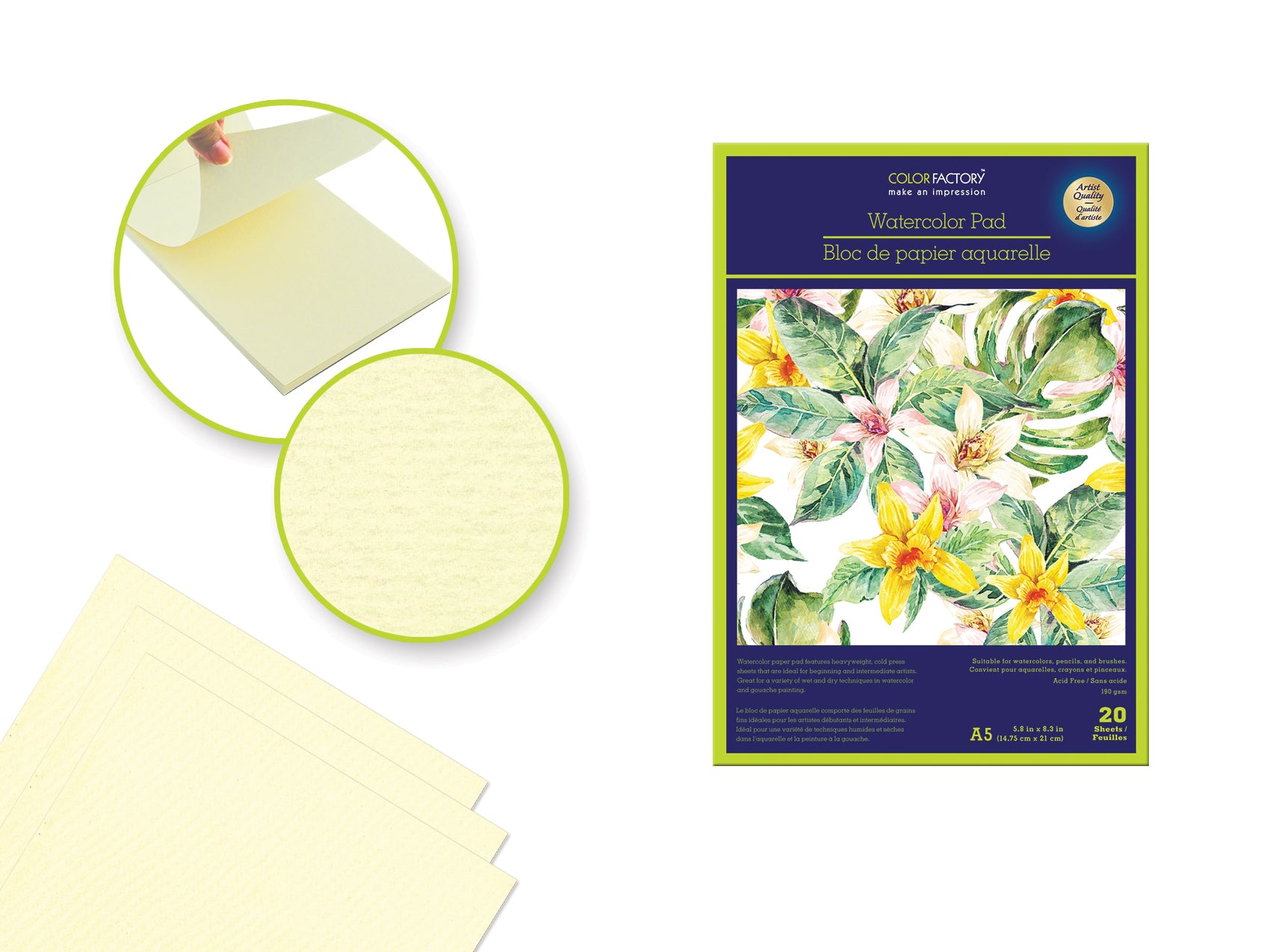Color Factory's A5 Watercolor Pad, 5.8"x8.3", 300gsm, 20 Sheets, Acid Free