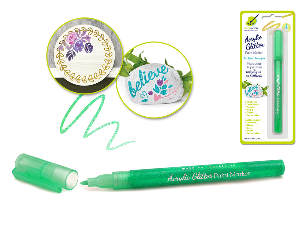 Color Factory Acrylic Glitter Marker Fine-Liner Permanent 3ml in Emerald Green