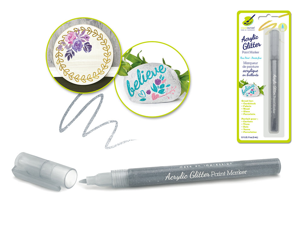 Color Factory Acrylic Glitter Marker Fine-Liner Permanent 3ml in Silver