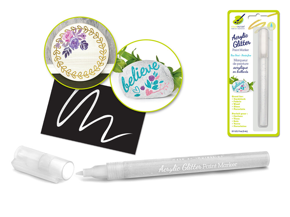Color Factory's White Acrylic Glitter Marker Fine-Liner Permanent 3ml