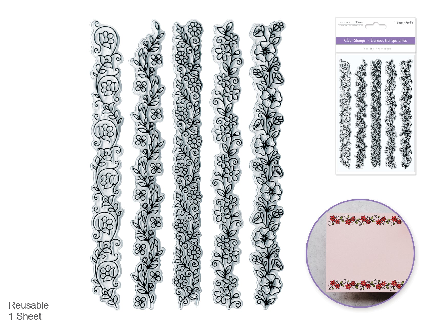 Clear Stamps: 4.3"x6.3" Reusable Floral Borders