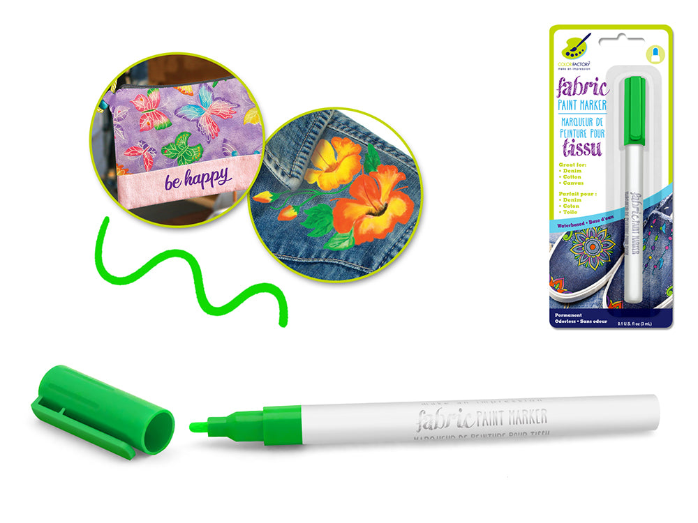 Color Factory's Permanent Fabric Paint Marker, 3ml in Neon Green