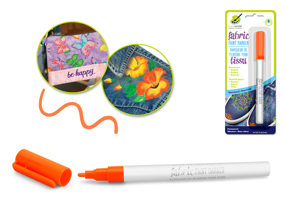 Color Factory's Permanent Fabric Paint Marker, 3ml in Neon Orange