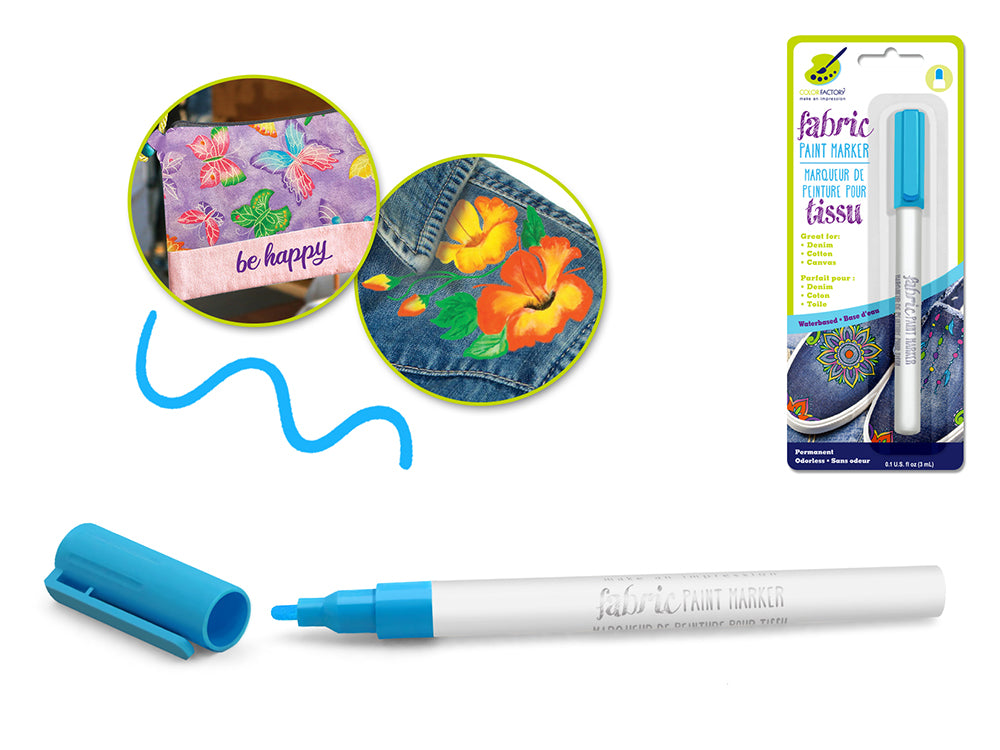 Color Factory's Permanent Fabric Paint Marker, 3ml in Bahama Blue