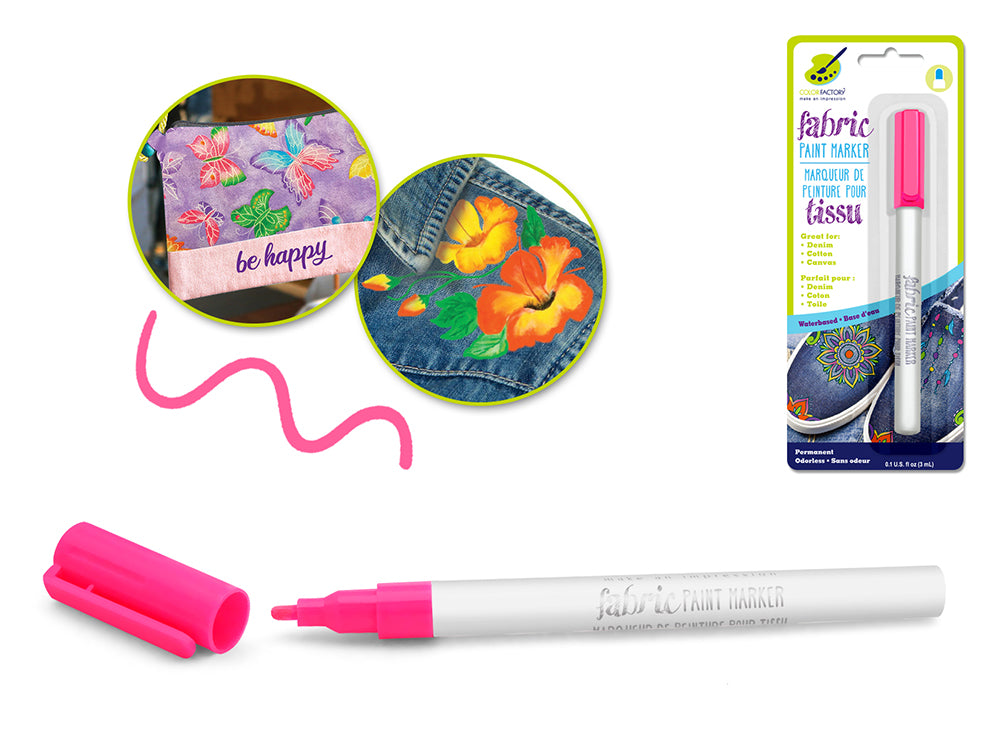 Color Factory's Permanent Fabric Paint Marker, 3ml, Neon Pink